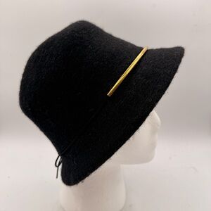 K Accessories Black Wool Blend Cloche Hat with Gold Tone Band – 57 cm